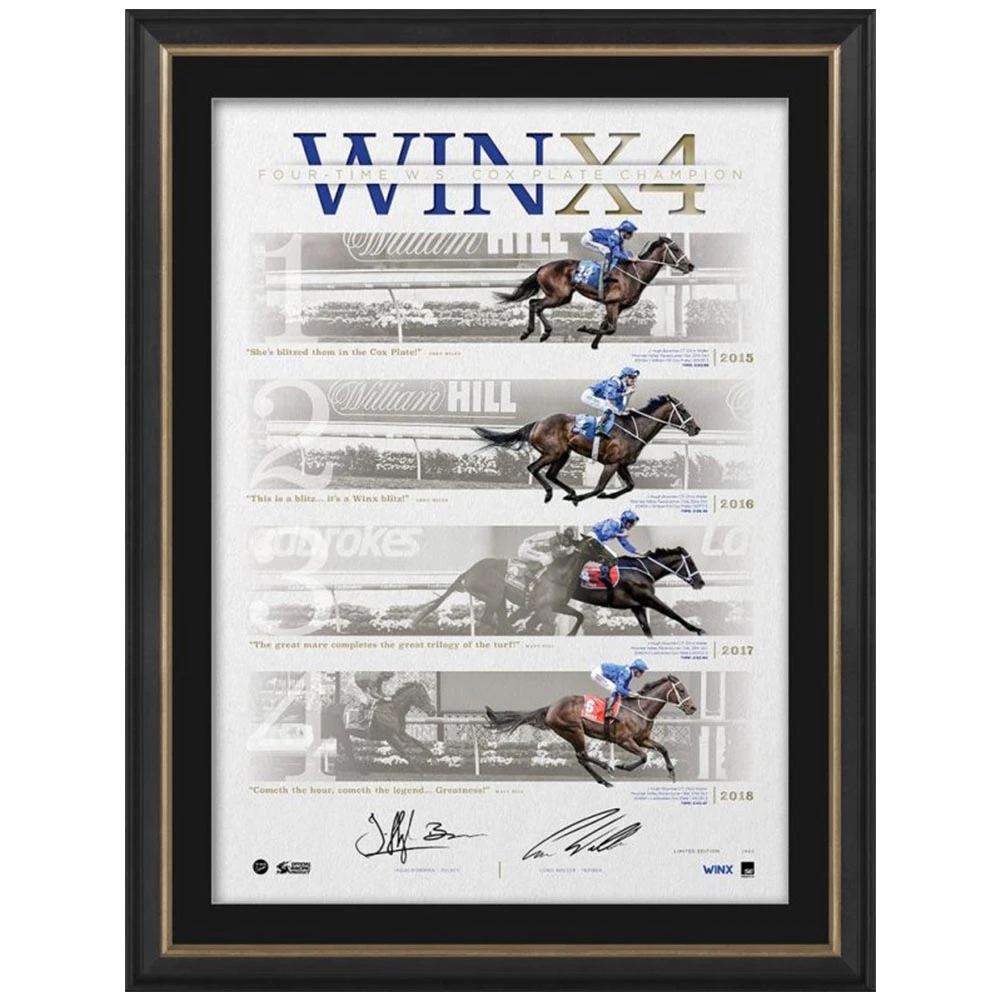 Horse Racing - WINX - Chris Waller & Hugh Bowman Dual Signed & Framed WINX4 Lithograph