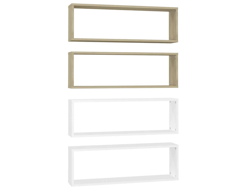 vidaXL Wall Cube Shelves 4 pcs White&Sonoma Oak 80x15x26.5cm Engineered Wood