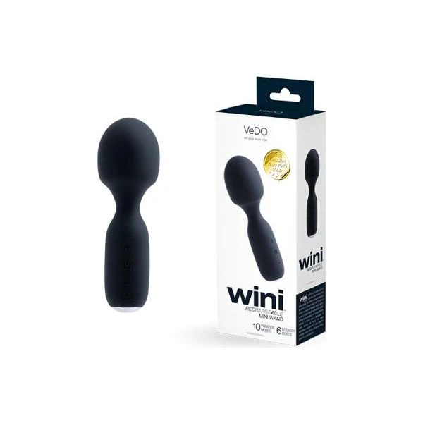 Vedo Wini Rechargeable Mini Wand Powerful Black Pleasure Toy For Intense Stimulation Model Wini, 10 Vibration Modes, 6 Intensity L