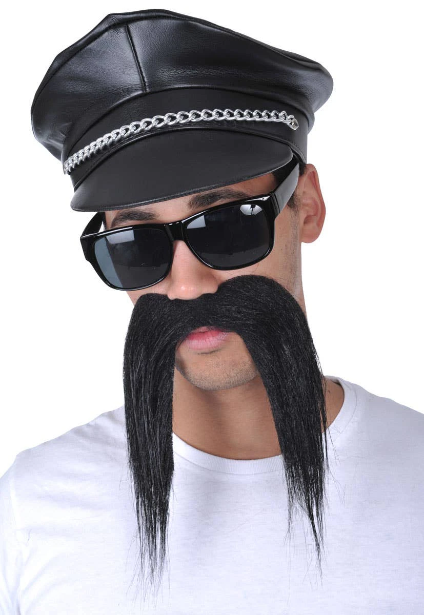 Novelty Long Black Bushy Costume Accessory Moustache Genuine Dr Toms     New