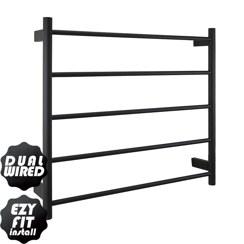 AGUZZO EZY FIT Heated Towel Rail - Round Tube - Dual Wired - (W750mm x H700mm) - Matte Black