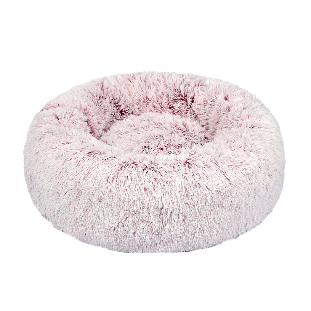 Pet Bed Cat Dog Donut Nest Calming Mat Soft Plush Kennel - Pink - Medium