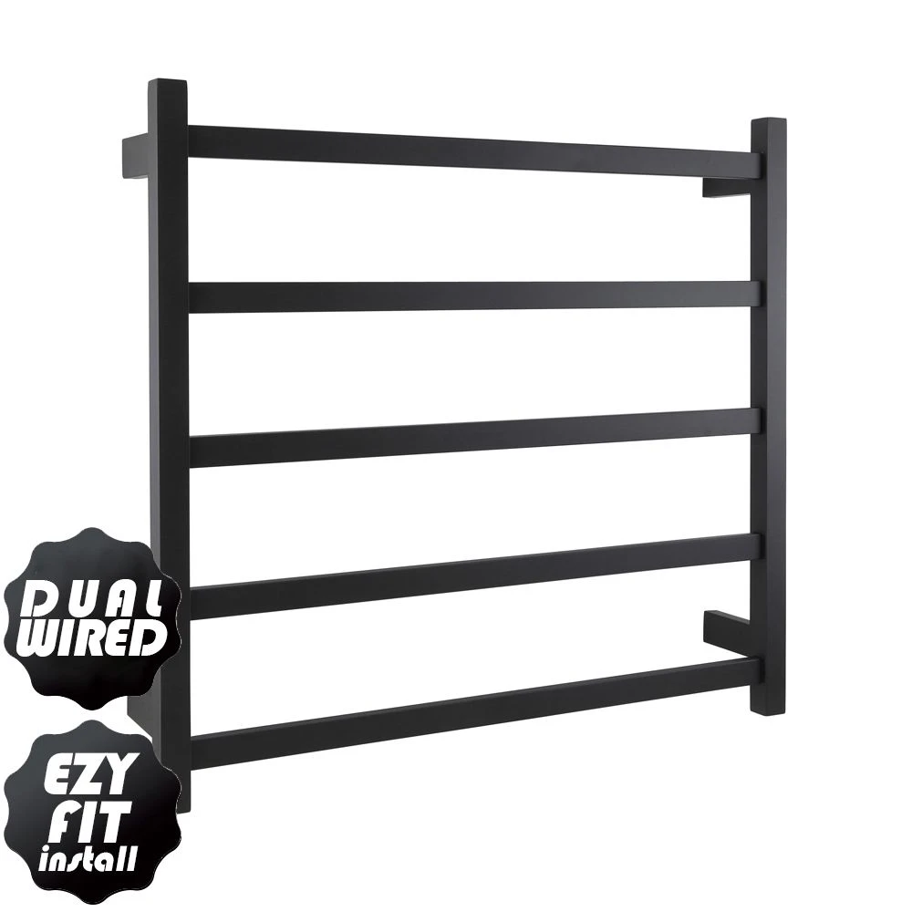 AGUZZO EZY FIT Heated Towel Rail - Square Tube - Dual Wired - (W750mm x H700mm) - Matte Black