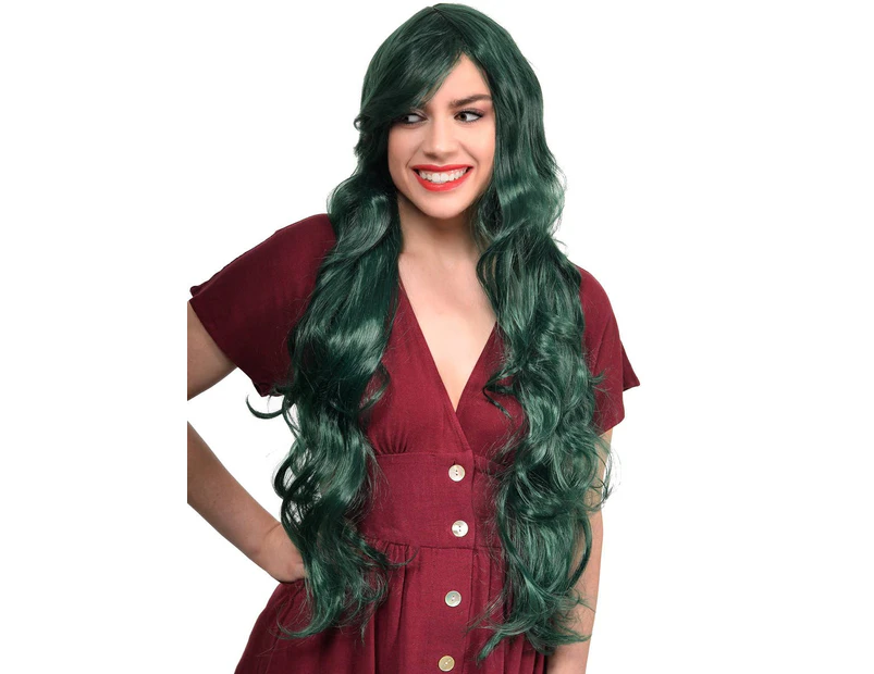 Long Forest Green Women's Curly Costume Wig - New