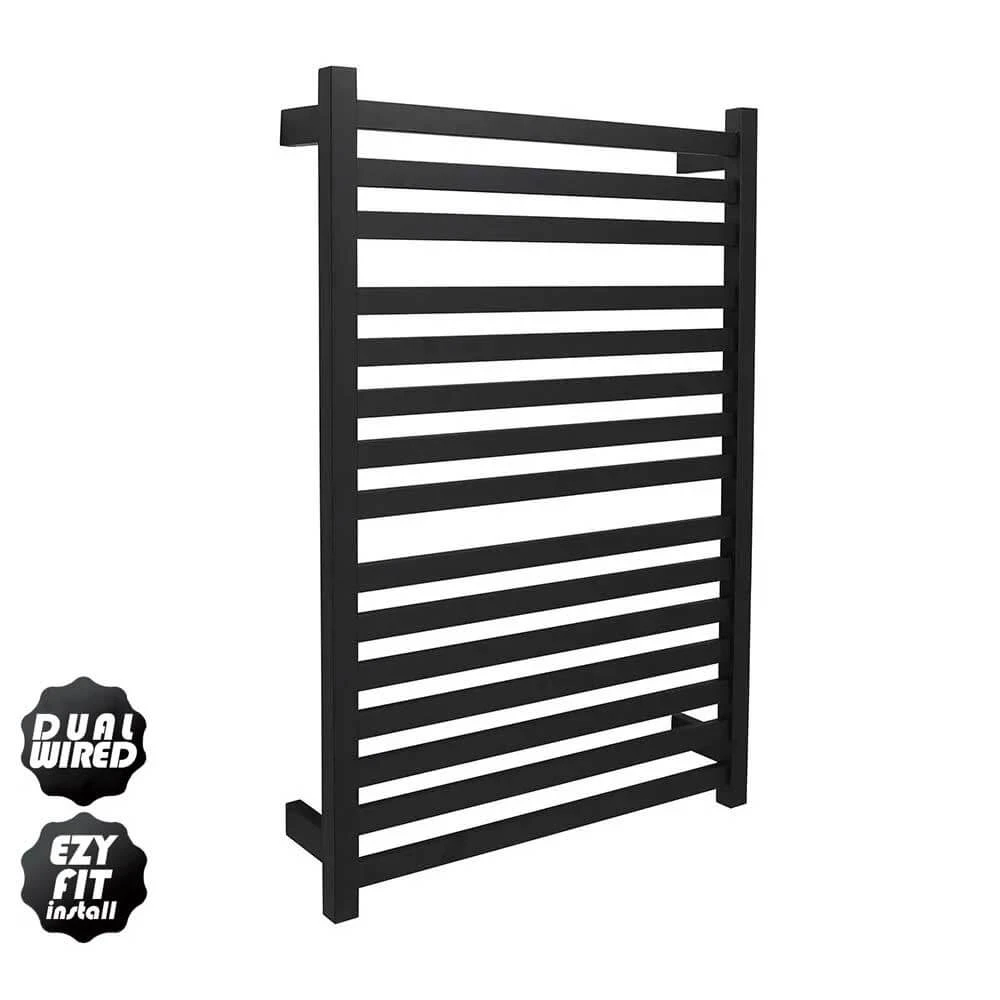 AGUZZO EZY FIT Heated Towel Rail - Flat Tube - Dual Wired - (W600mm x H920mm) - Matte Black