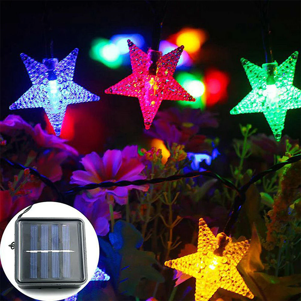 LED 5-point Star Shaped Outdoor Decorative String Lights - Solar Powered - 30 LED - Color