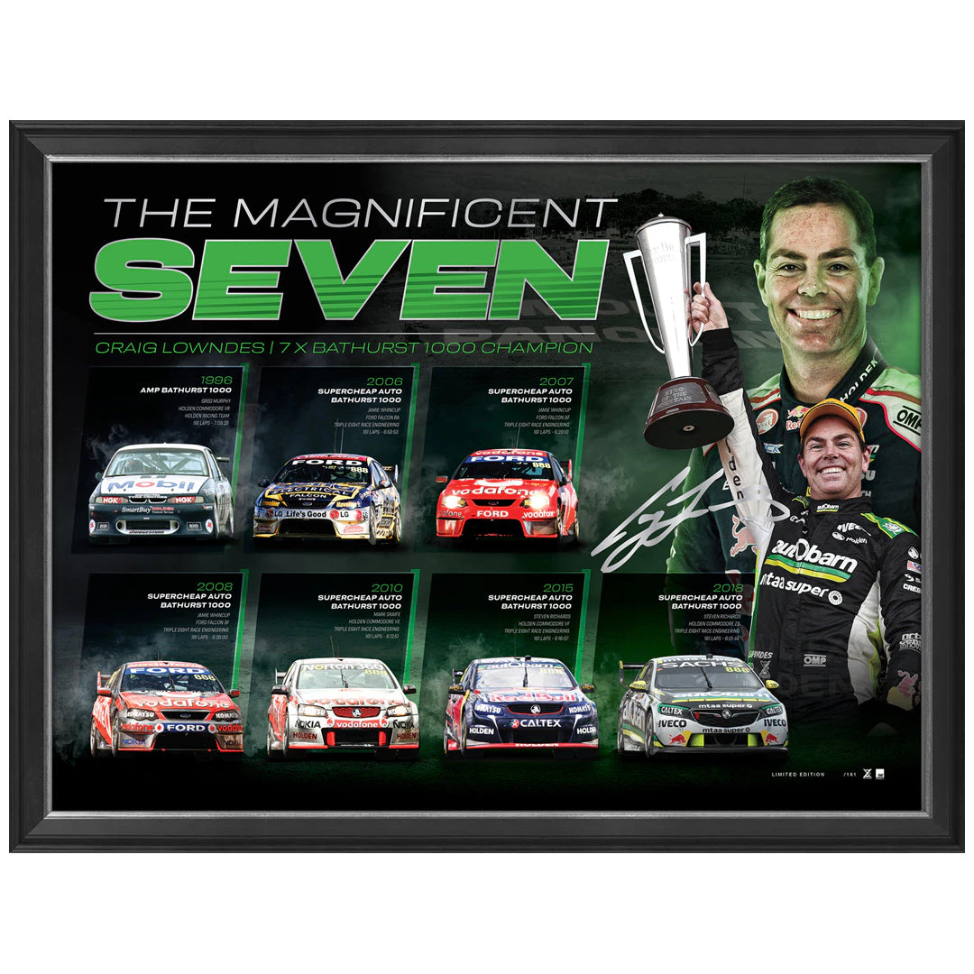 Craig Lowndes Signed "The Magnificent Seven" Bathurst Official Triple Eight Print Framed - 4786