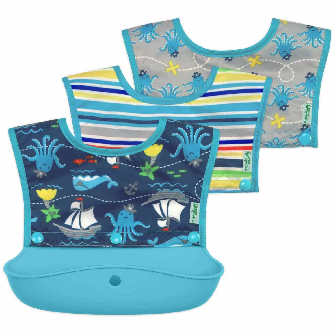 i.Play | Bib Snap & Go Silicone Food-Catcher Bib 6-18 months - Aqua Pirates