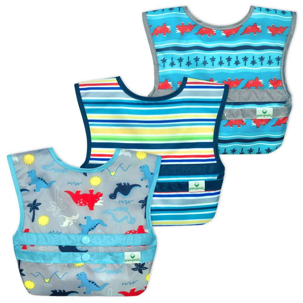 i.Play | Bibs Snap & Go Easy Wear  (3 pack) - Aqua Dinosaurs