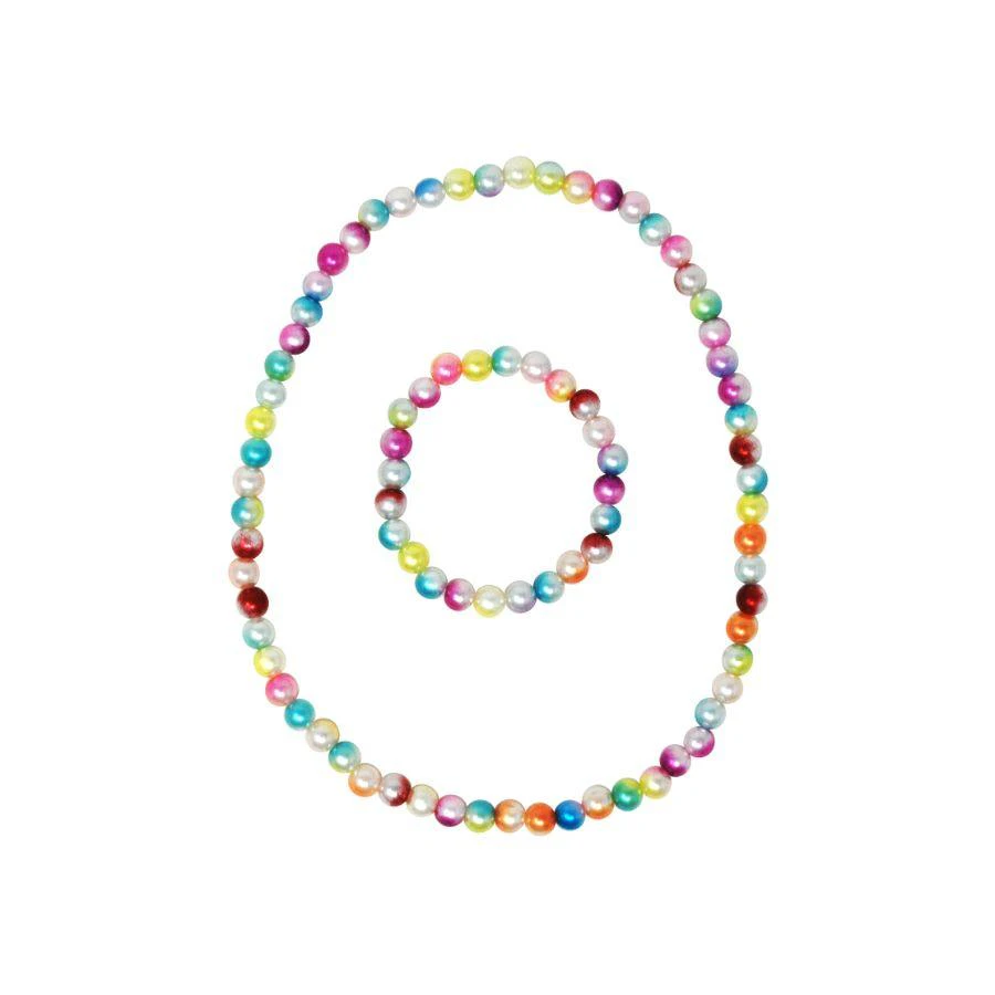 Pink Poppy - Rainbow Pearl Necklace and Bracelet Set