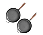 SOGA 2X 29cm Round Cast Iron Frying Pan Skillet Steak Sizzle Platter with Helper Handle