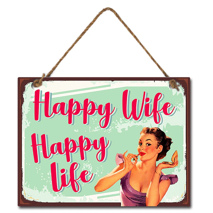 Country Tin Sign Wall Art Happy Wife Happy Life Plaque