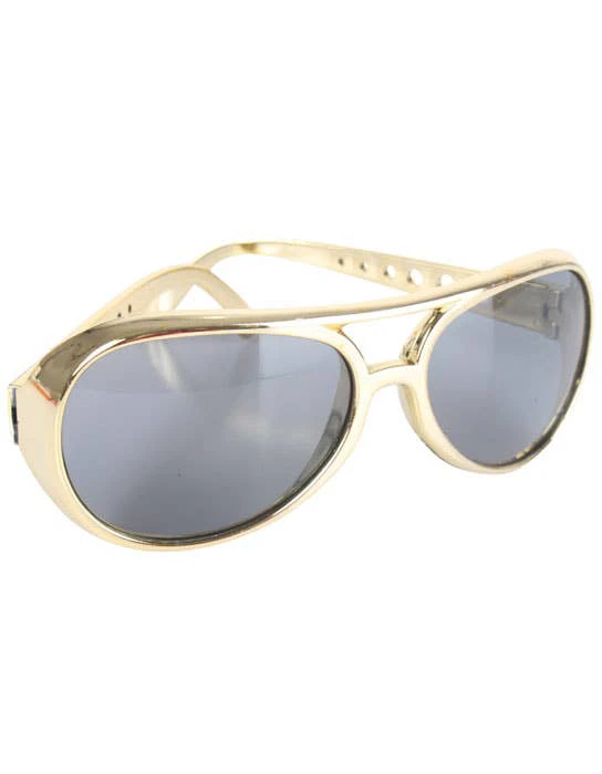 Novelty Gold Framed Elvis Costume Glasses