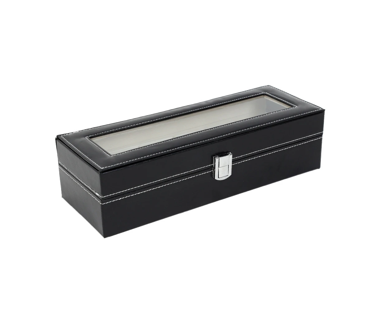 6-position Leather Portable Watch Storage Box - BLACK