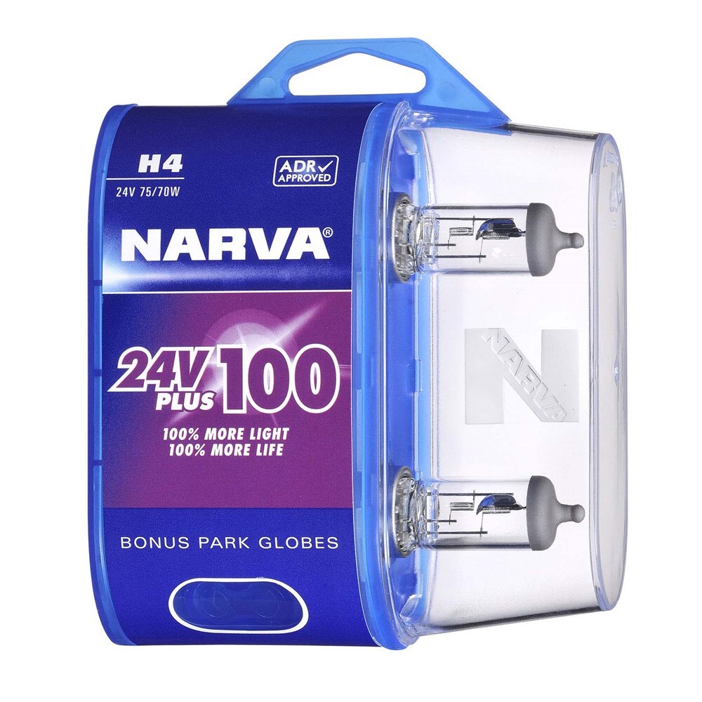 Narva H4 24V 75/70W Plus 100 Long Life Headlight Globes Twin Pack ...