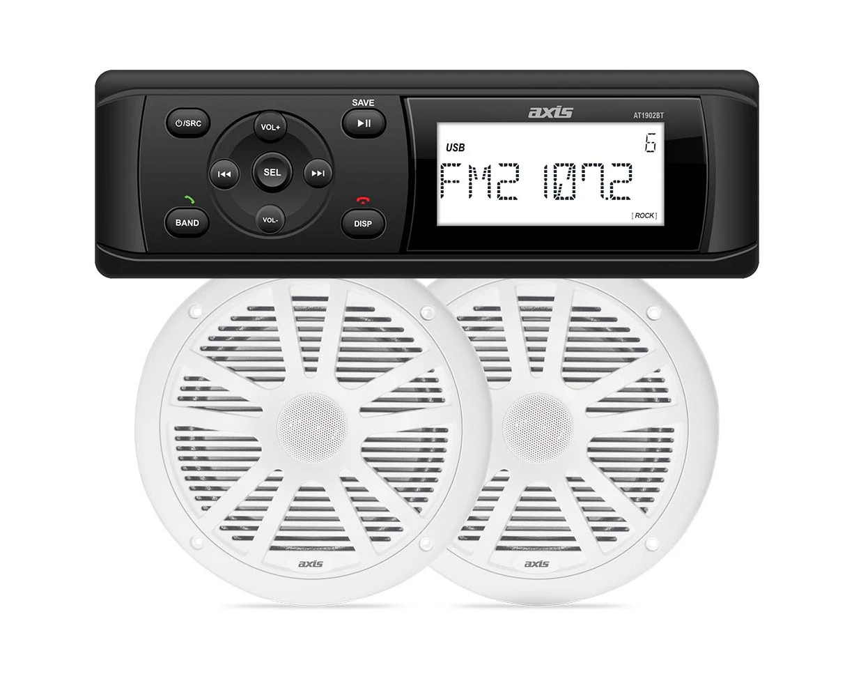 AXIS - AT1902BT 12V IPX5 MARINE AM/FM, BLUETOOTH UNIT + 6.5" 120W SPEAKERS