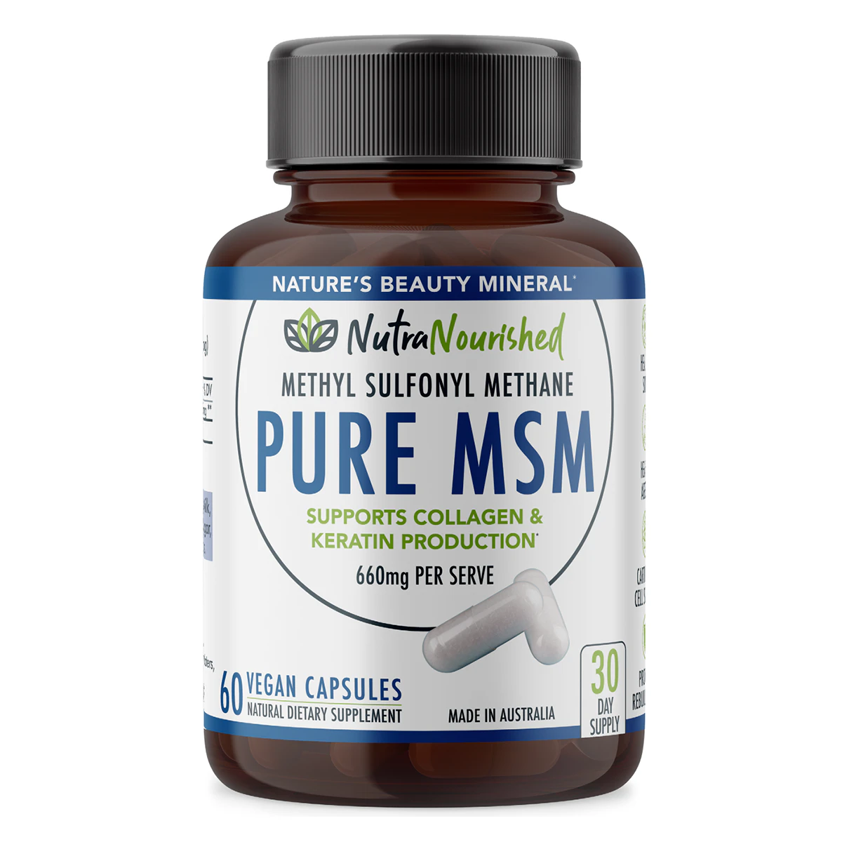 MSM (Methyl Sulfonyl Methane) Capsules - Pure (660mg), 60 Vegan Capsules/1 Month