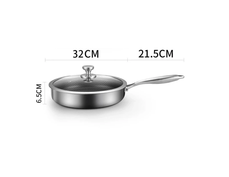 316 Stainless Steel Frying Pan Non-Stick Cooking Frypan Cookware 32cm Honeycomb DoubleSided - 32cm with lid