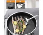 316 Stainless Steel Frying Pan Non-Stick Cooking Frypan Cookware 32cm Honeycomb DoubleSided - 32cm with lid