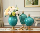 SOGA 2X 38cm Ceramic Oval Flower Vase with Gold Metal Base Green