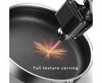 316 Stainless Steel Frying Pan Non-Stick Cooking Frypan Cookware 32cm Honeycomb DoubleSided - 32cm with lid