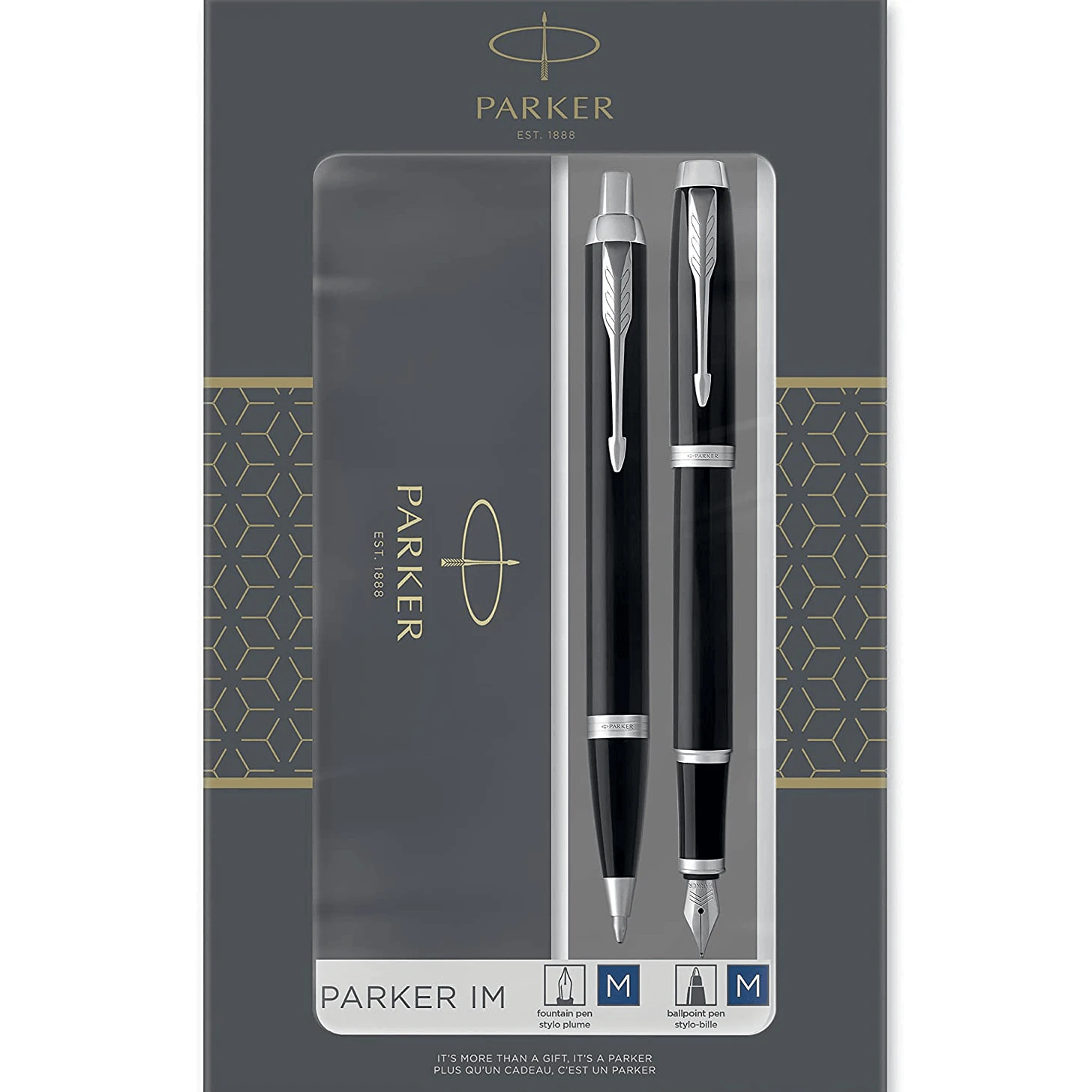 Parker Im Duo Ballpoint Fountain Pen Gift Box Ink Refill Cartridge Set Gloss Black Chrome Trim