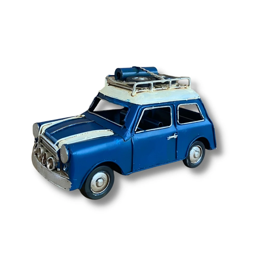 Vintage Diecast Blue Mini with Spare Wheels on Roof Rack