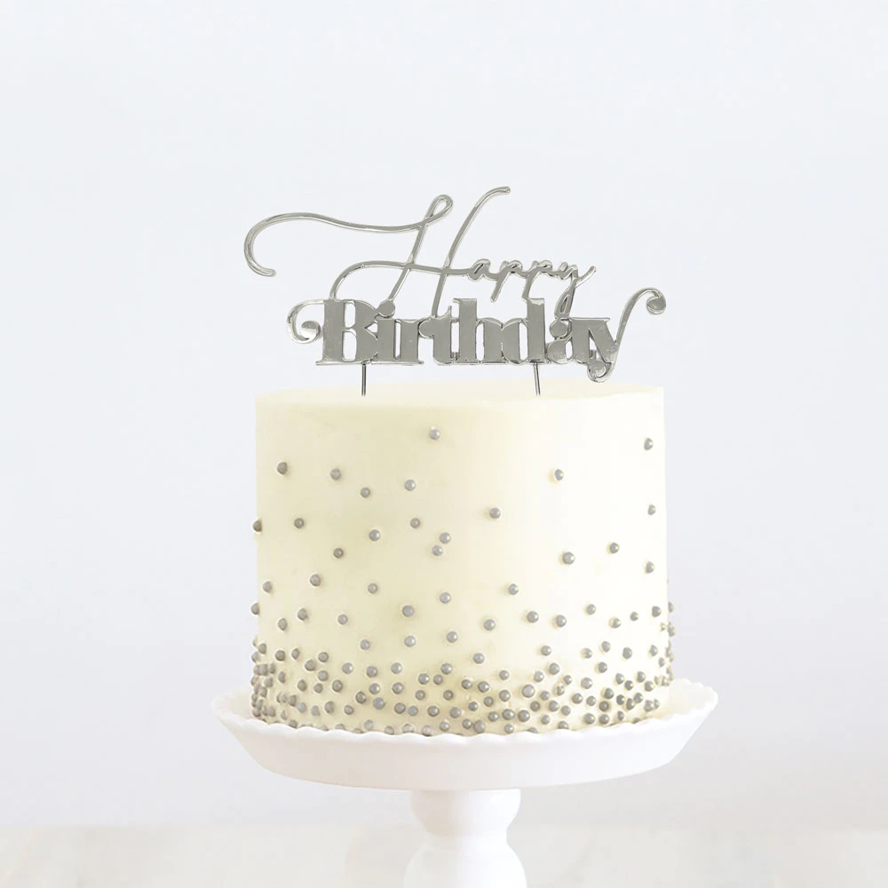 Silver Metal Happy Birthday 1 Cake Topper