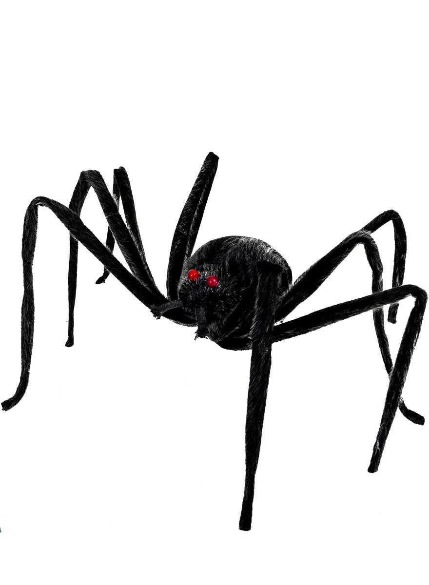 Extendible Furry Black Spider Halloween Decoration - New