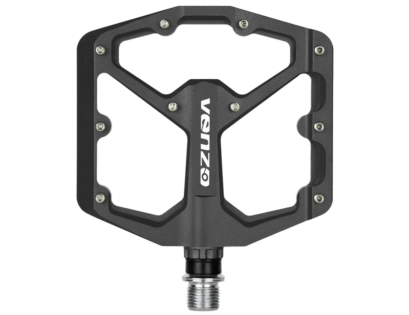 VENZO Flat Mountain Bike BMX/MTB Non-slip Aluminium Sealed Bearing Pedals - 10.5mm Ultra Thin Profile - Large Bicycle Platform Pedals 9/16"