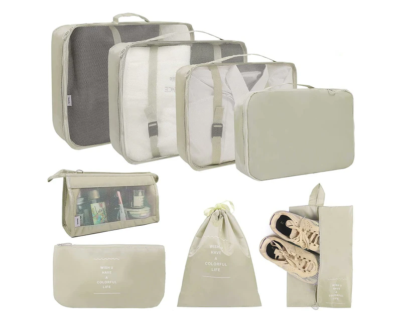 10 Set Travel Luggage Organizer Packing Cubes Travel Luggage Toiletry Makeup Cosmetic Bag,Beige(Inclues one free Gift as seen on photo)