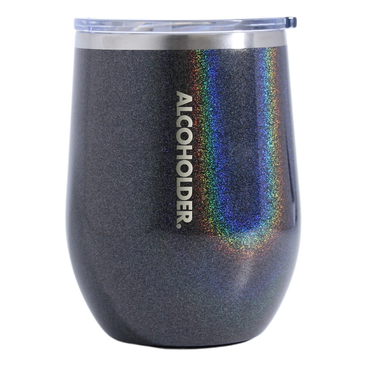 Alcoholder Vacuum Insulated Stemless Glitter & Matte Wine Tumbler - Charcoal (Glitter)