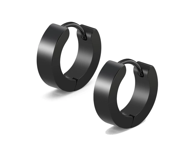 18k Gold Silver Black Hinged Stainless Steel Huggie Hoop Sleeper Earrings - Black