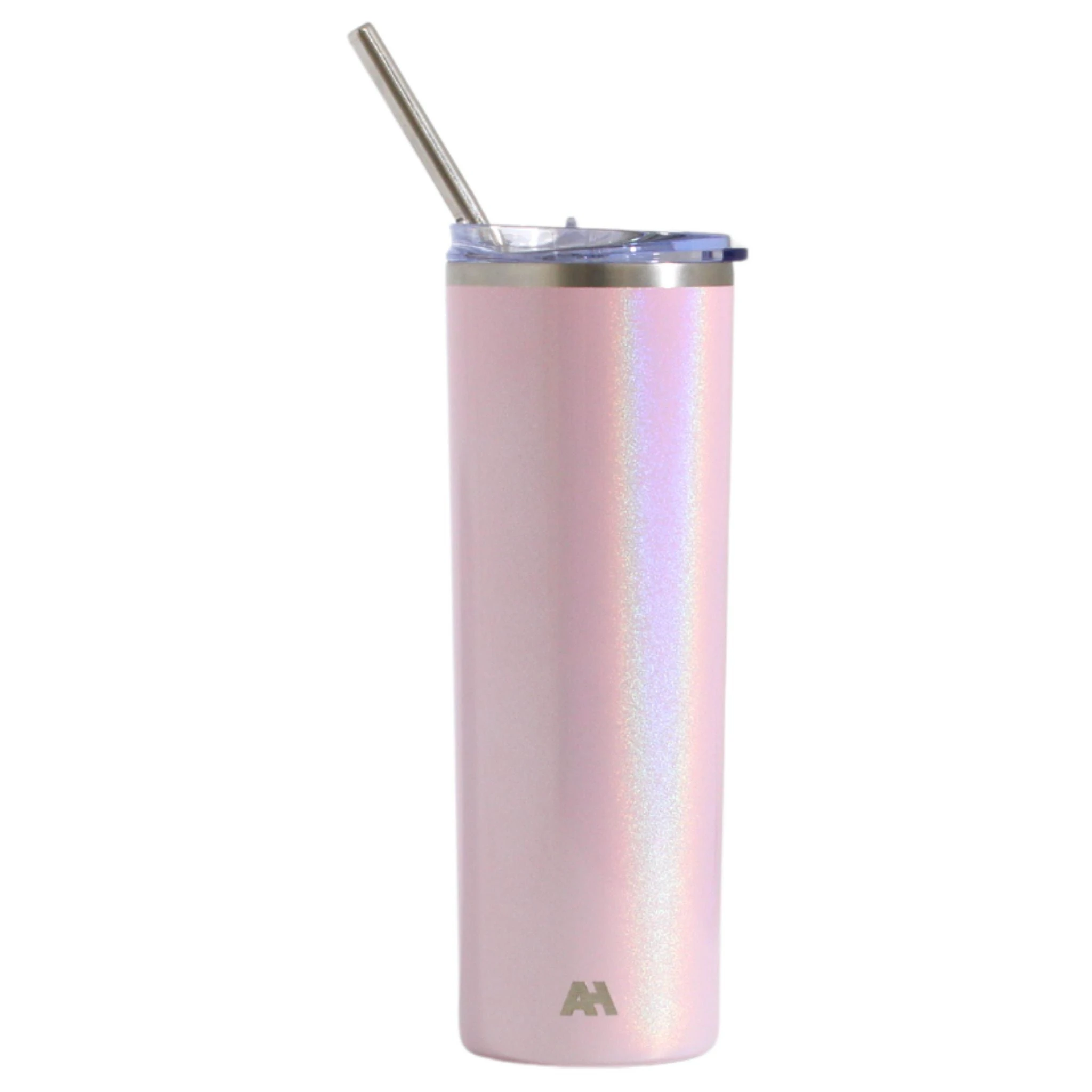 Skny Slim Vacuum Insulated Skinny Tumbler - 590ML (20OZ). Smoothie Cup Comes With Straw & Straw Cleaner - Blush Pink (Glitter)