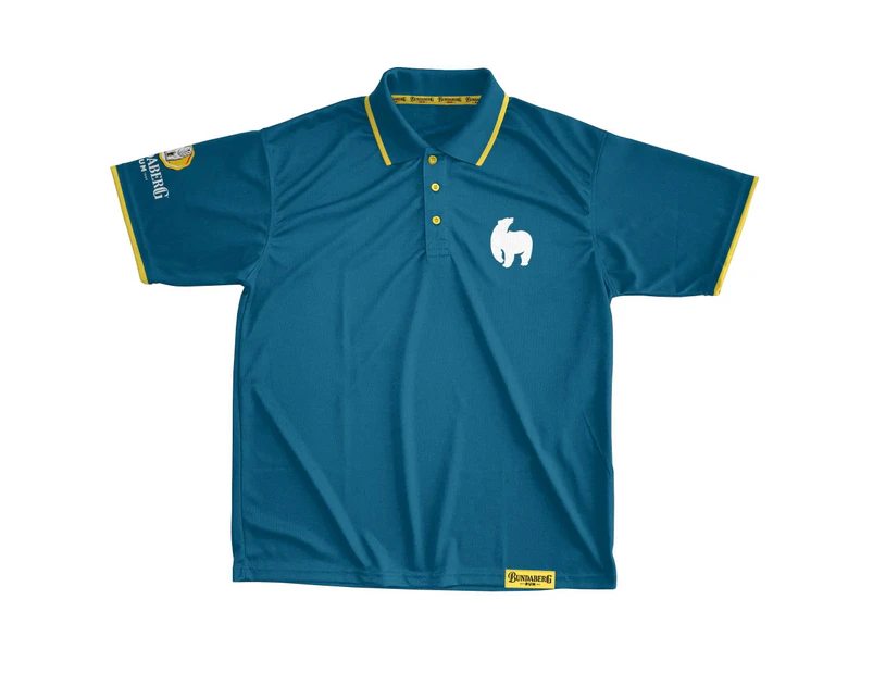 Bundy Bundaberg Rum Silhouette Bear Logo Men's Polo Tee T-Shirt Teal