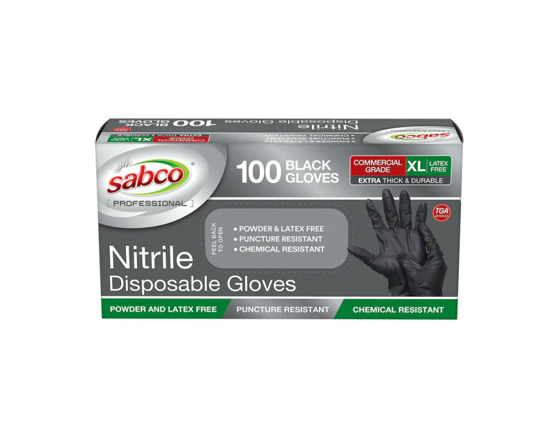 100pc Sabco Professional Disposable Nitrile Gloves XL Latex-Free Protection BLK