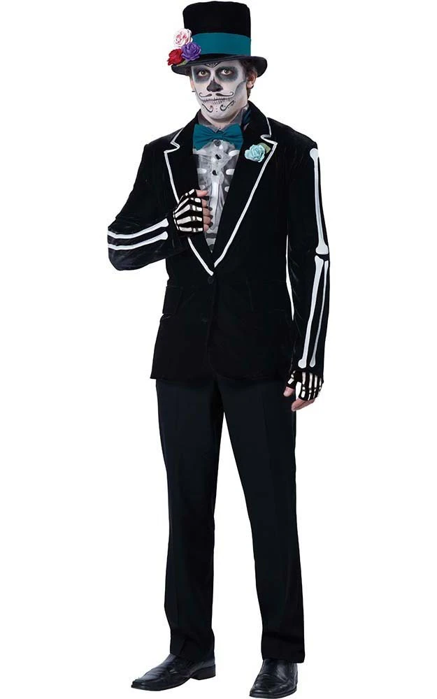 EL Novio Muerto Day Of The Dead Groom Mexican Spanish Deluxe Mens Costume - Black