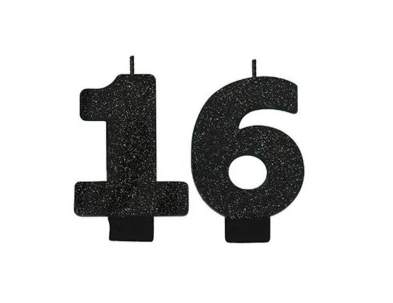 Party Supplies Black Glitter Number Candle [Number: 16]