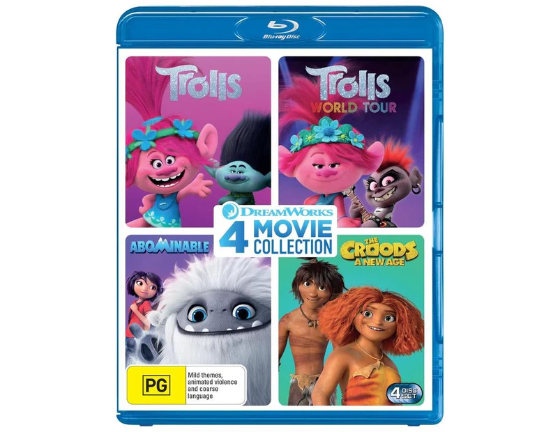 Dreamworks 4 Movie Pack: Trolls / Trolls World Tour / Abominable / The Croods: A New Age Blu-ray