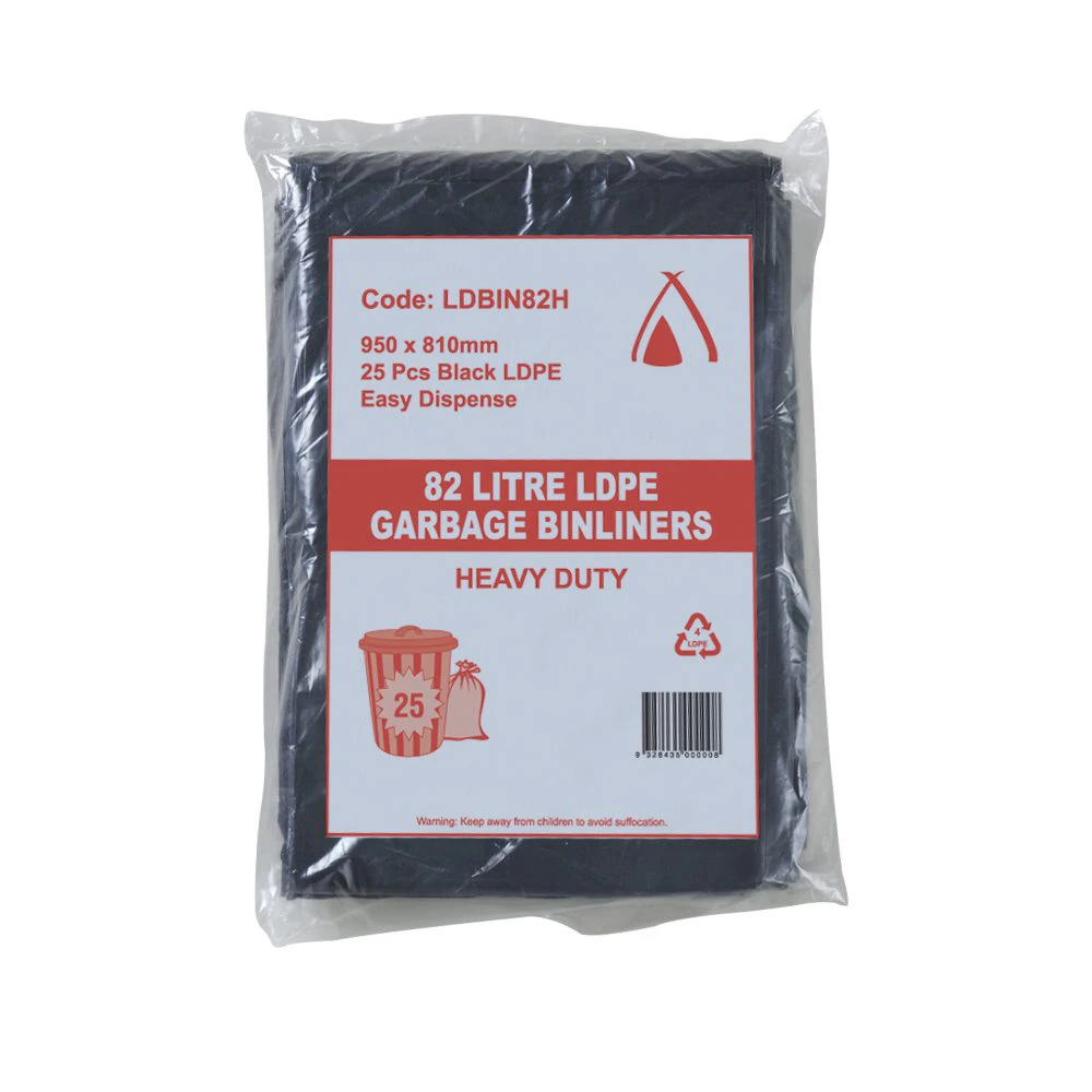 100 Pcs X 82L Black Garbage Ldpe Heavy Duty Bin Liners Commercial Bags - Black