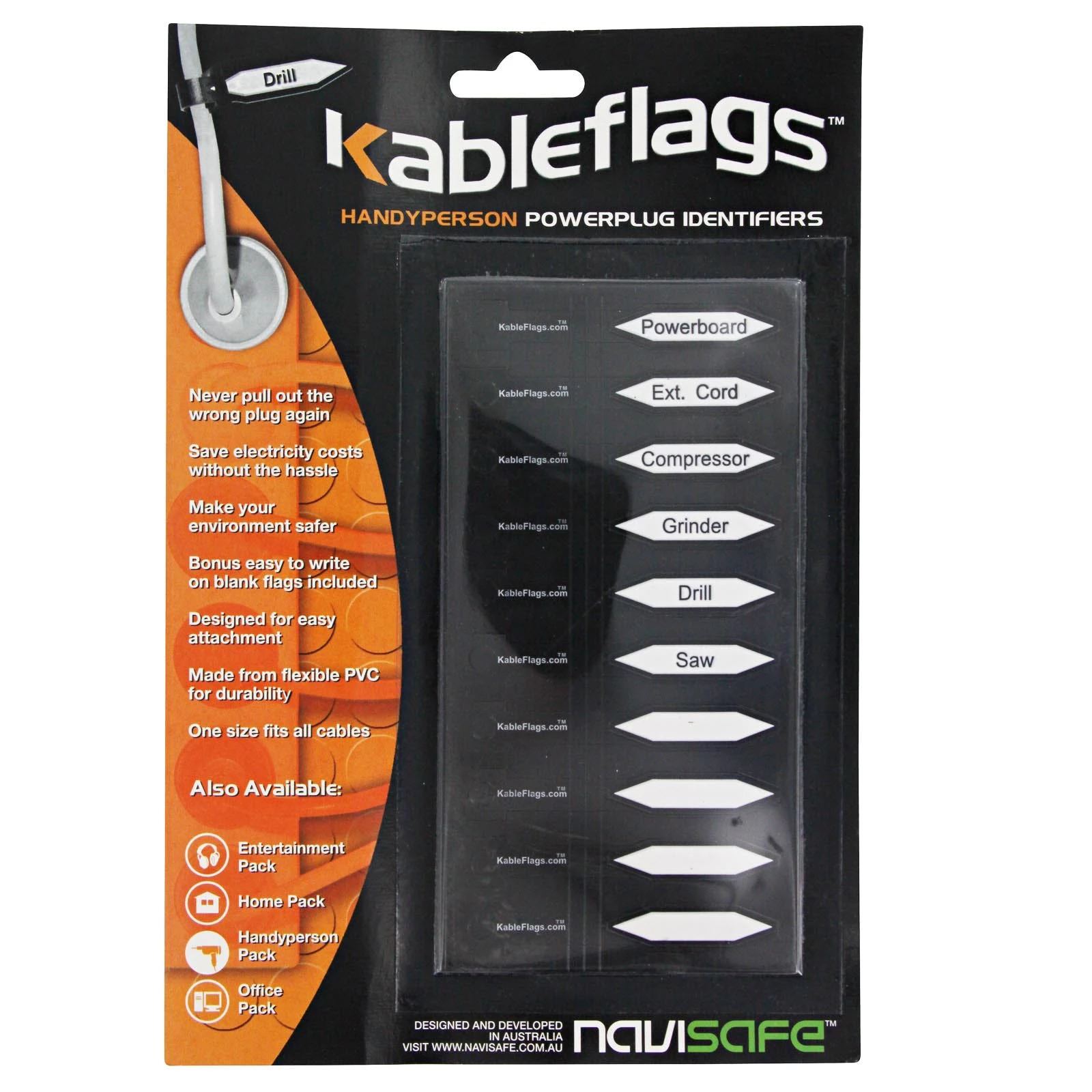 10 Pack Kableflags Cable Management Tags/Labels "Handyperson" Power Tools