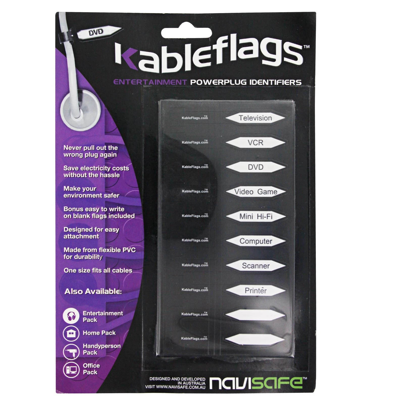 10 Pack Kableflags Cable Management Tags/Labels "Entertainment"