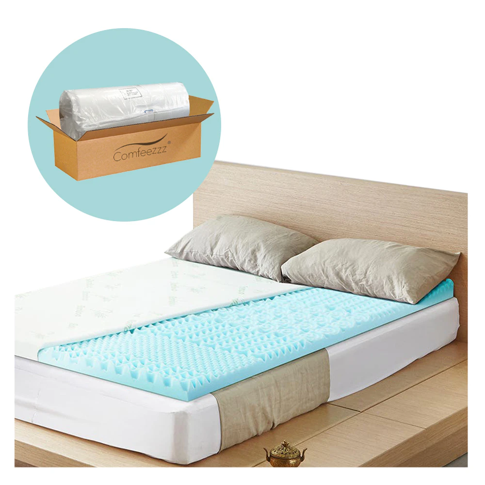 Comfeezzz Memory Foam Topper Mattress Toppers Double Cool Gel Bamboo Cover 7-zone Pad Mat