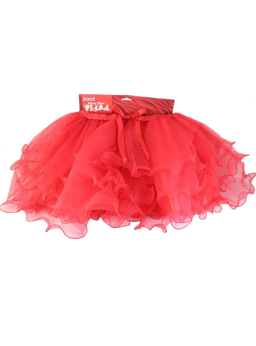 Fluffy Bright Red Ruffled Mesh Women's Tutu Skirt Genuine Axiz - New