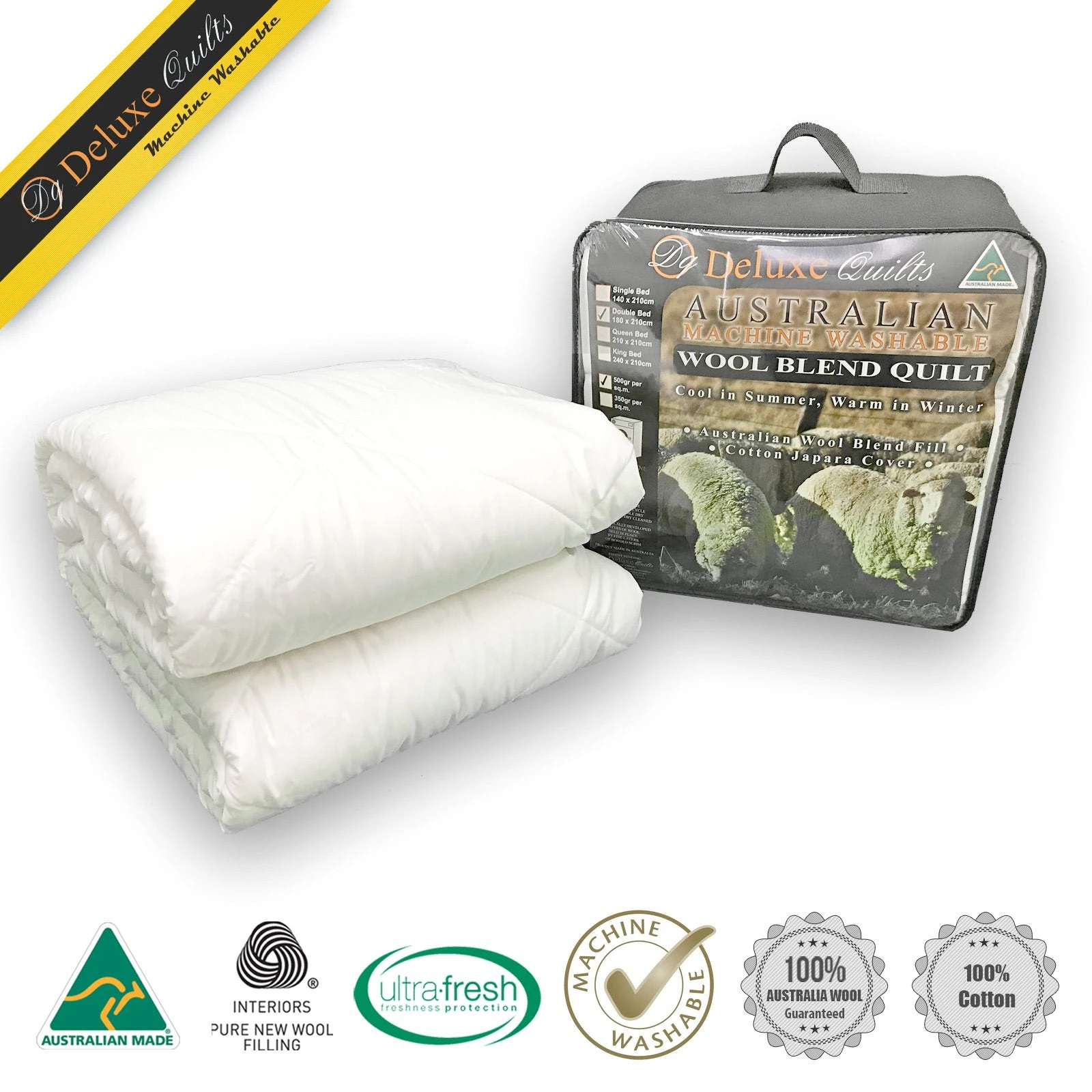 Washable Australian Wool Blend Quilt, 500GSM - Super King