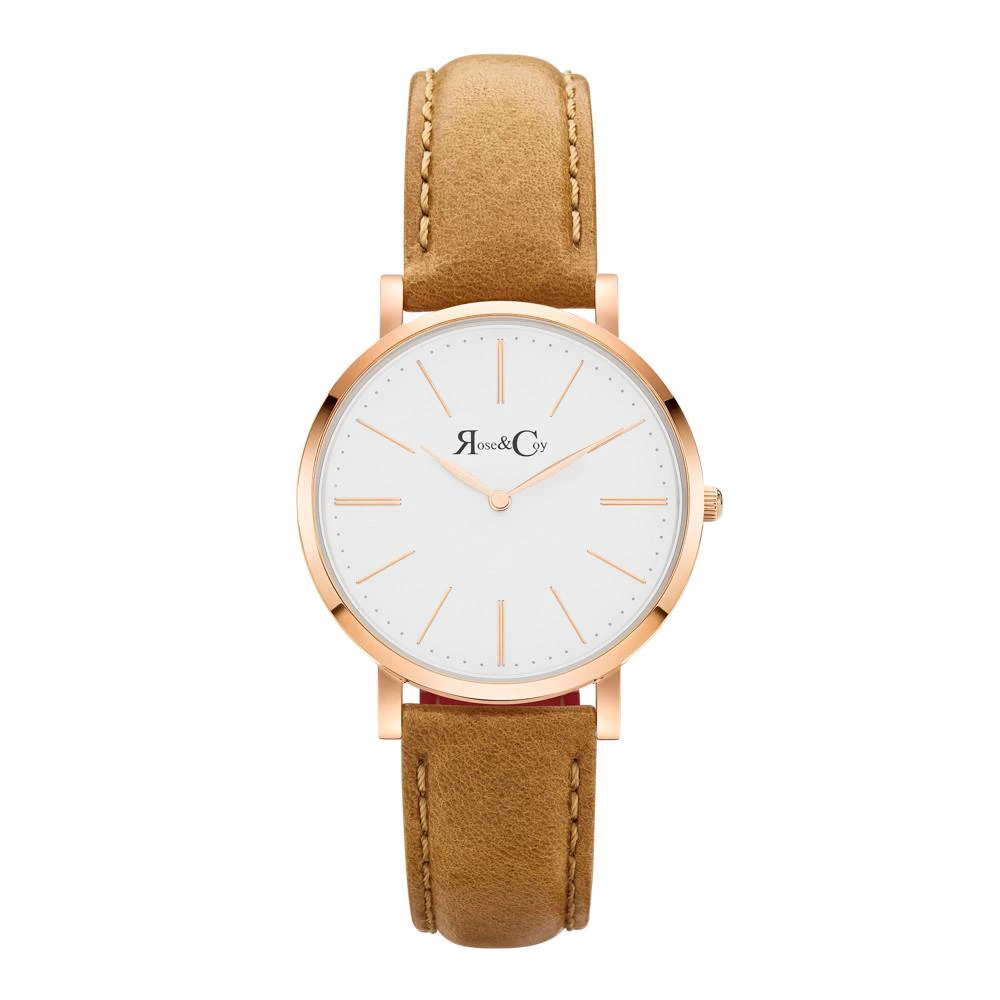 Rose & Coy Mini Pinnacle Ultra Slim 34mm Rose Gold | Tan Leather Watch