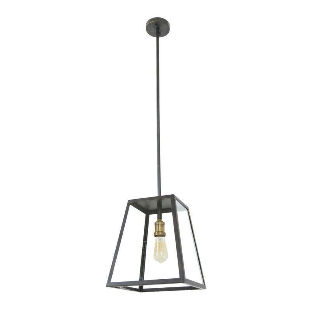 Vintage Suspension Open Trapezoid Black Frame Brass Pendant Lamp - Without Glass