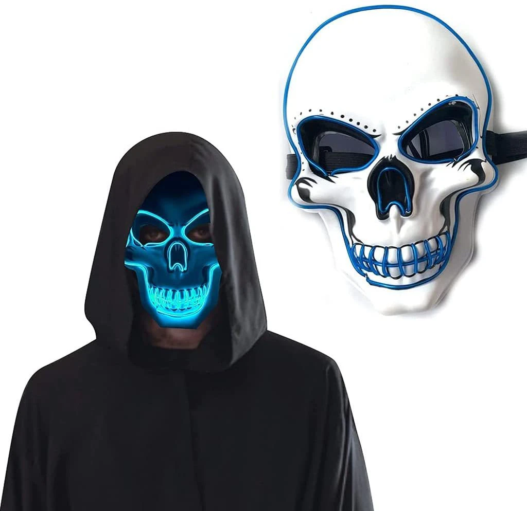 Halloween Mask, LED Glowing Horror White Skull Mask,Grim Reaper Mask