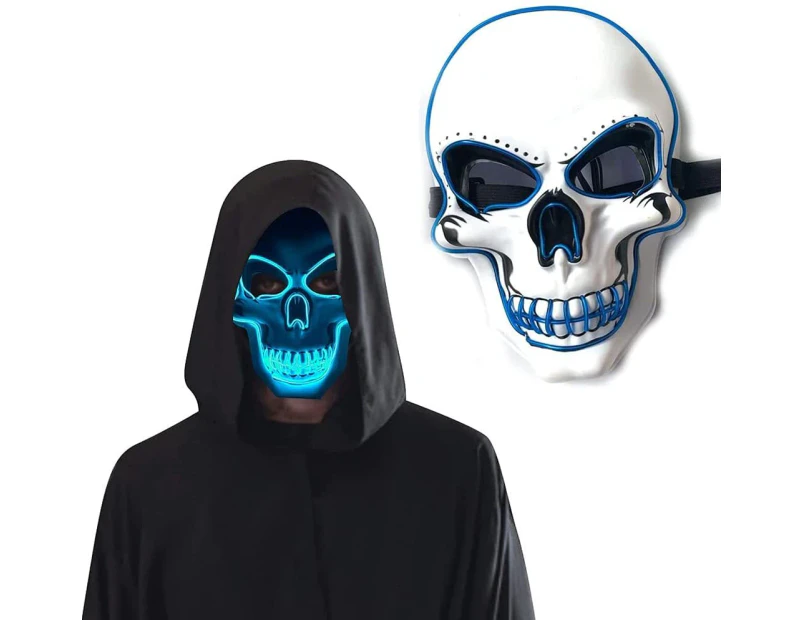 Halloween Mask, LED Glowing Horror White Skull Mask,Grim Reaper Mask