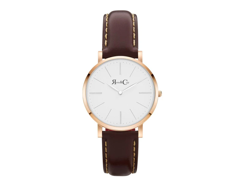 Rose & Coy Mini Pinnacle Ultra Slim 34mm Rose Gold | Dark Brown Watch